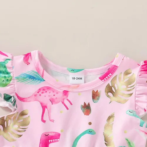 Miniatura 4 de Happy Town Vestido de dinosaurio para niñas y bebés, con volantes, manga con volantes, tutú de dinosaurio, vestido casual de verano