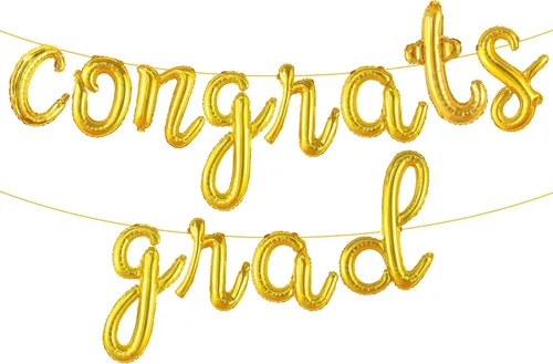 Decoraciones de graduación 2026 | Cartel de globos dorados de graduación de felicitaciones – Guión, 16 pulgadas | Globo de graduación de