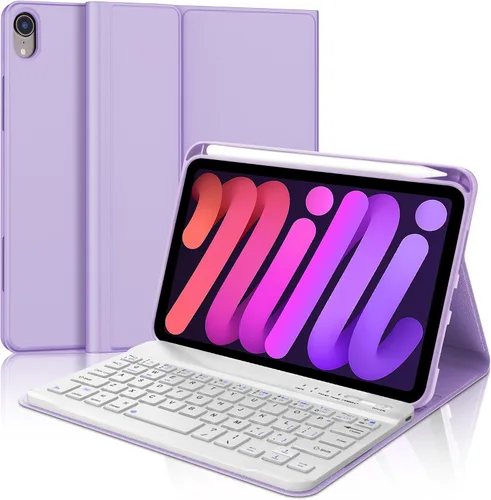 Miniatura 9 de Funda de teclado para iPad Mini 7ª (A17 Pro, 2024) y 6ª (2021) de 8.3 pulgadas, recargable, teclado Bluetooth desmontable, funda protectora delgada