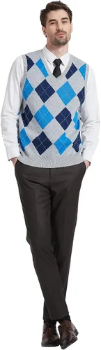 Miniatura 9 de Kallspin Suéter tipo chaleco con rombos para hombre, mezcla de lana, cuello en V, sin mangas
