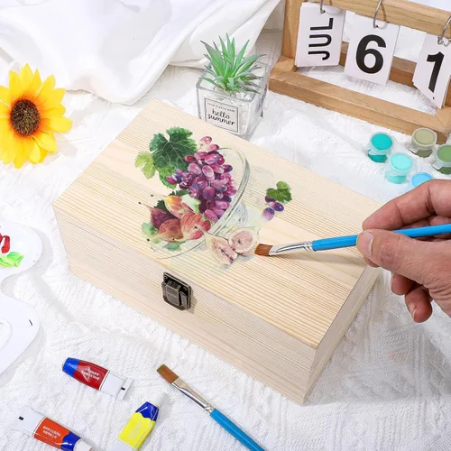 Miniatura 4 de WSICSE Caja de madera sin pintar con tapa con bisagras, grande de 9.2 x 5.5 x 3.9 pulgadas para manualidades, almacenamiento de joyas, caja