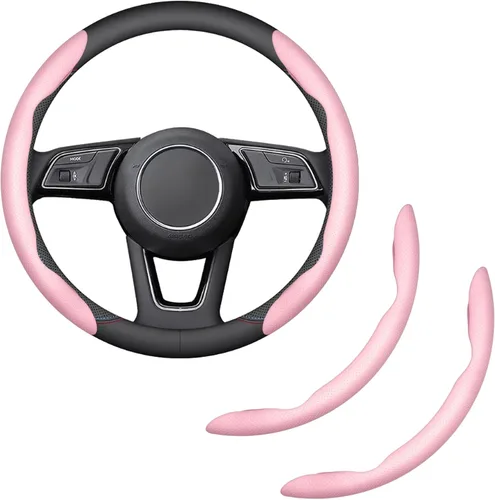 Miniatura 9 de Funda para volante de 2 piezas, protector de volante segmentado de fibra de carbono, universal y antideslizante, funda protectora de cuero duradera