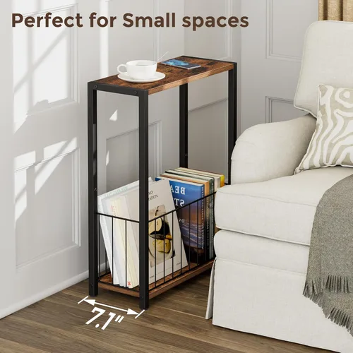 Miniatura 3 de Homleke Juego de 2 mesas laterales estrechas con soporte para revistas, mesas auxiliares delgadas perfectas para espacios pequeños, diseño que
