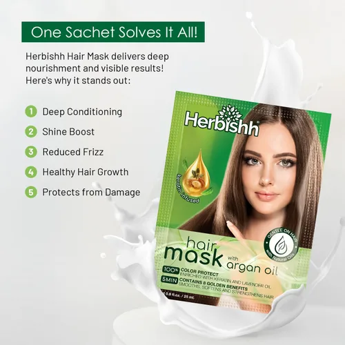 Miniatura 6 de Herbishh Mascarilla capilar de argán, acondicionador e hidratación profundos para un cabello de aspecto más saludable, 0.8 fl oz para cabello muy
