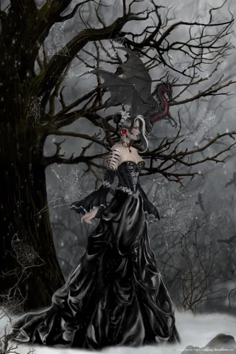 Póster de Nene Thomas Fantasy Queen of Shadows At Night With Black Baby Dragon de Fantasy Dark Forest Witchcraft Sorcerer Cool Wall Art Poster de 12