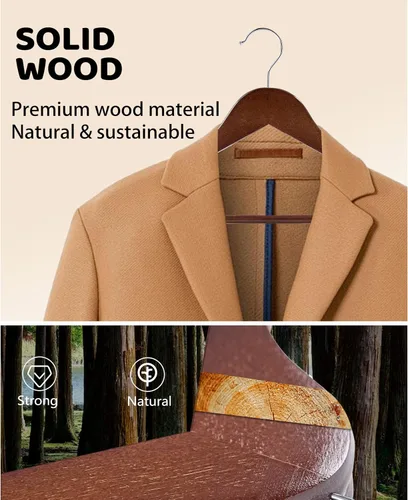 Miniatura 2 de Edergoo Paquete de 30 perchas de madera lisa con ganchos giratorios de 360 ganchos y muescas, perchas de madera maciza para armario, nogal
