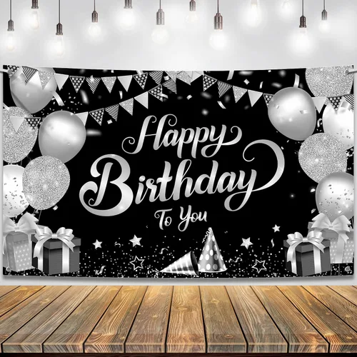 Miniatura 12 de KatchOn, Cartel de feliz cumpleaños negro y dorado – Xtragrande de 72 x 44 pulgadas Decoraciones de cumpleaños para mujeres, hombres, niños