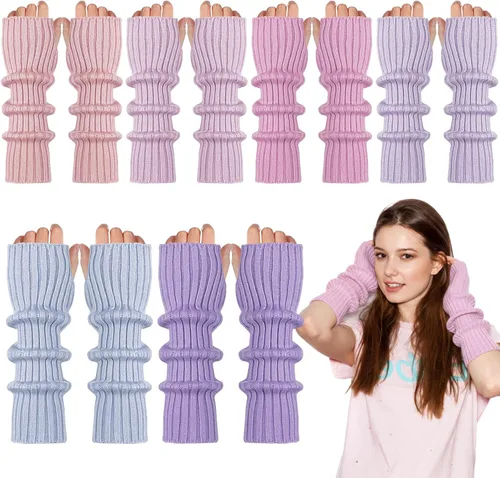 Miniatura 8 de Berlune 6 pares de mangas de brazo kawaii para mujer y niñas, calentadores de brazos de estilo japonés Y2K para disfraz escolar, 6