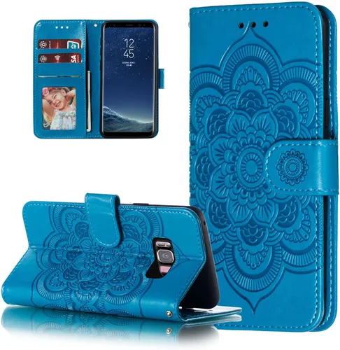 Miniatura 16 de EYZUTAK Funda de cuero con diseño de mandala para Samsung Galaxy S8, con tapa y ranuras para tarjetas, soporte magnético, funda protectora ultra