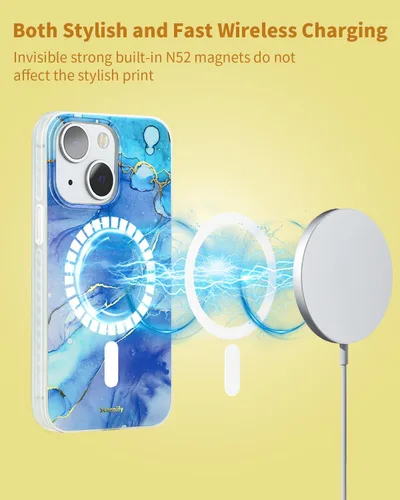 Miniatura 5 de SCORPIFY Funda para iPhone 14 [compatible con MagSafe] con diseño de mármol azul fantasía, bonita funda magnética para teléfono para mujeres, niñas