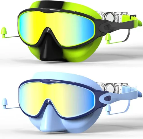 Miniatura 12 de Gafas de natación para niños, paquete de 2 gafas de natación de protección completa, sin fugas, antivaho para niños de 3 a 14 años Verde y Púrpura