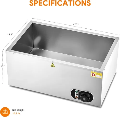Miniatura 3 de WILPREP Calentador de alimentos comercial, calentador eléctrico de 1500 W para mostrador con control de temperatura ajustable de 86-185 °F