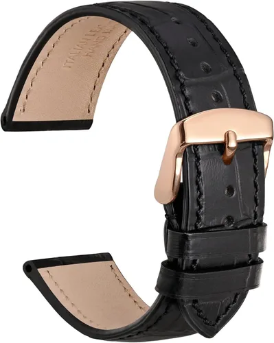 Miniatura 11 de WOCCI - Correas para reloj de cuero italiano, grano de cocodrilo en relieve, elige color y ancho 14 mm 18 mm 19 mm 20 mm 21 mm 22 mm, Negro