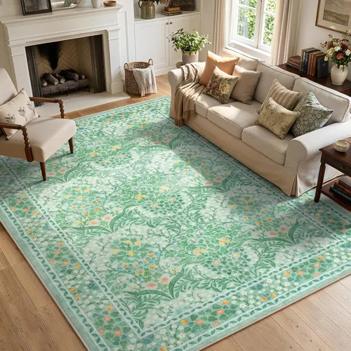 Miniatura 27 de Lahome Tapete floral lavable, suave, para entrada y cocina, 2 x 3 pies, antideslizante, bohemio, ultradelgado, fácil de limpiar, para interior, Azul