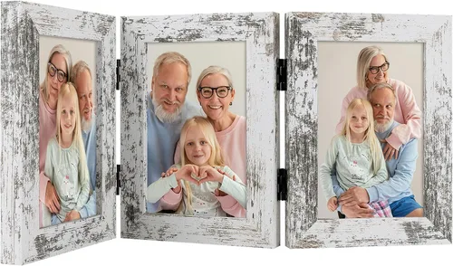 Miniatura 22 de Frametory, 3 Marcos de Fotos 4x6 Marcos de Fotos Trípticos Collage - Cristal Real - Triple Plegable (Gris, 1 Paquete)