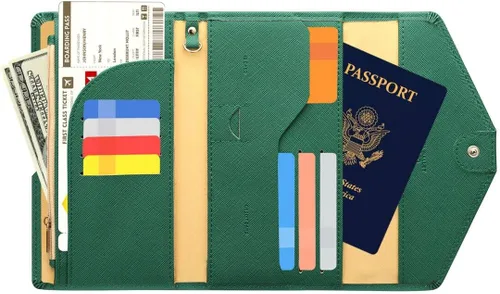 Miniatura 90 de Zoppen - Billetera de viaje con bloqueo RFID multiusos (Ver.4) Portatarjetas de pasaporte y vacunas, organizador de documentos de tres pliegues