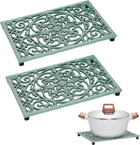 Miniatura 11 de Sumnacon 2 salvamanteles de hierro fundido de 7.7 pulgadas, almohadillas de metal rústico resistente, salvamanteles vintage para encimera de cocina