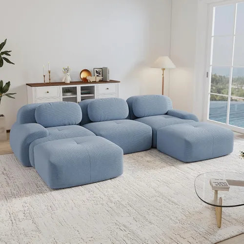 Miniatura 82 de Sofás modulares modulares sin hueso de 82 pulgadas para sala de estar, juego de sofá comprimido de 2 plazas, no requiere montaje, tela de pana, Verde