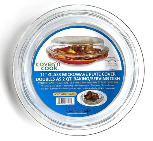 Miniatura 8 de Cuchina Safe Cubierta 2 en 1 'Cover 'n Cook' de Vidrio con Ventilación para Platos de Microondas y Fuente para Hornear; Fácil de Agarrar