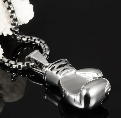 Miniatura 18 de Hamoery Collar con colgante de cadena de guante de boxeo de acero inoxidable punk para hombres y mujeres