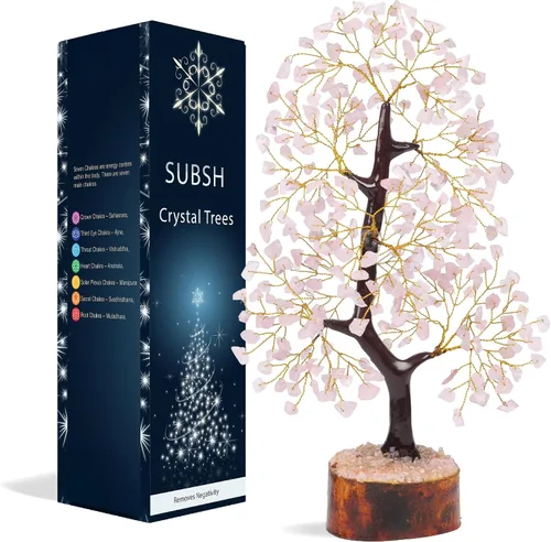 Miniatura 25 de Árbol de la vida de cristal amatista de 10-12 pulgadas con 2 colgantes de chakra – Bonsái de cristal sanador, árbol del dinero para energía