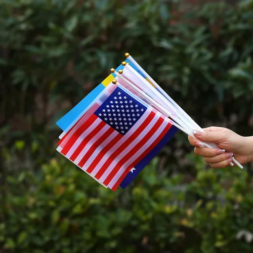 Miniatura 4 de Bandera de 200 países, banderas deportivas de palillo de país, parte superior redonda de mano pequeña en palo, bandera de países del mundo en cada
