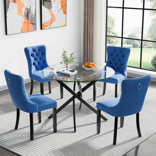 Miniatura 18 de Juego de 4 mesas de comedor de cristal para 4, juego de 4 mesas y sillas de cocina modernas, juego de mesa de comedor de cocina de 5 piezas con mesa