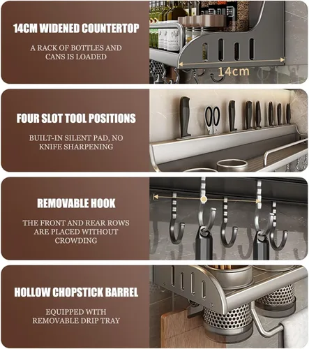 Miniatura 5 de Organizador de pared multifuncional para colgar todo en uno, organizador de pared para cocina, ahorro de espacio, estante para especias de pared