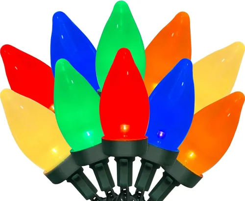 C7 - Luces LED de Navidad, 26 pies, C7, luces de Navidad vintage con 50 bombillas LED multicolor, luces de cadena coloridas para exteriores, para