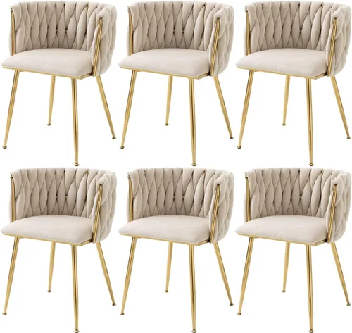 Miniatura 11 de Nrizc Juego de 2 sillas de comedor de terciopelo, sillas de comedor tapizadas tejidas con patas de metal dorado, sillas decorativas modernas