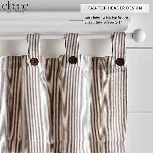 Miniatura 3 de Elrene Home Fashions - Cortina con rayas de tic-tac para ventana de cocina o baño, 60" x 15", 1 cortina, lino