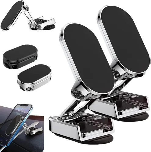 Miniatura 10 de Soporte magnético plegable de aleación para teléfono, soporte para teléfono de coche, soporte giratorio ajustable de 720 grados y plegable