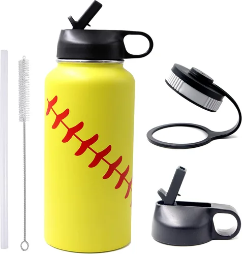 Miniatura 35 de Botella de agua de baloncesto de 12 onzas, botella de agua deportiva aislada al vacío de acero inoxidable con popote y 2 tapas, botella de agua