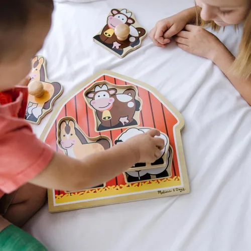 Miniatura 8 de Melissa & Doug Rompecabezas de animales de granja con pomo gigante, rompecabezas de madera con clavijas para niños pequeños, juguete educativo