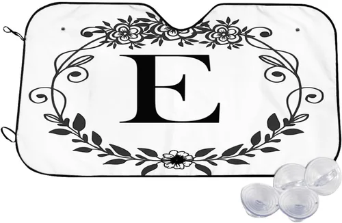 Miniatura 10 de Parasol para parabrisas de automóvil con inicial floral, ajuste universal, letra F, mantiene tu vehículo fresco. Reflector de calor y sol UV, negro