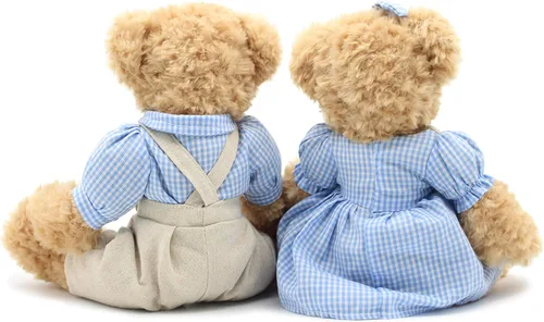 Miniatura 3 de oits cute Paquete de 2 osos de peluche, lindo animal de peluche, regalo para parejas, juguete de peluche suave de 11 pulgadas (ropa a cuadros azules)