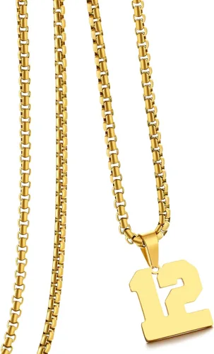 Miniatura 127 de Collar de Número Dorado para Hombre, Cadena de Acero Inoxidable con Colgante de Número para Atletas, Joyería Deportiva Personalizada para Niños