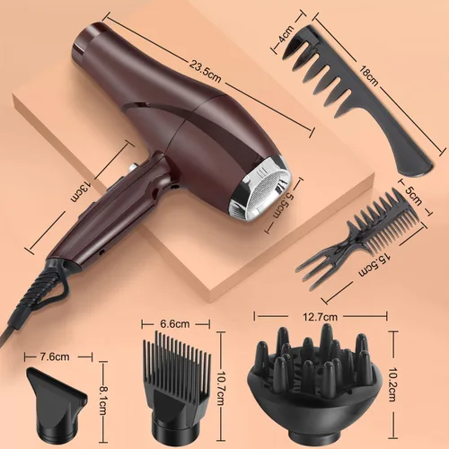 Miniatura 6 de Secador de pelo de 2000 W, con difusor concentrador de peine para mujeres y hombres, secador de pelo silencioso iónico negativo con potente motor