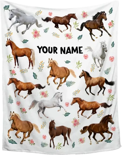 Miniatura 12 de Mantas de Caballo Regalos para Niñas y Niños, Manta de Franela Floral Ultra Suave para Decoración de Sofá/Sofá/Viajes/Campamento, Regalos
