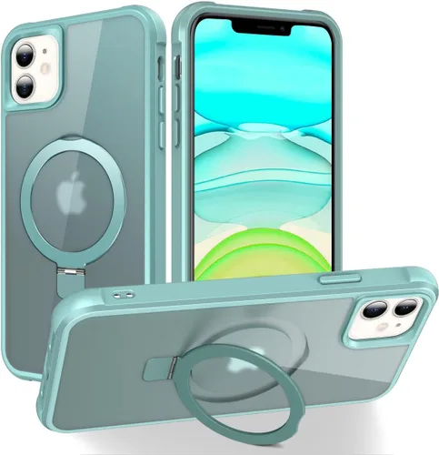 Miniatura 175 de CHAOFEnG Funda magnética compatible con iPhone 11 con soporte, prueba de caídas de grado militar, compatible con imán, anillo translúcido, parte