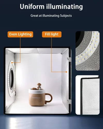 Miniatura 3 de DUCLUS Fotografía de caja de luz, caja de cabina de fotos de 12 x 12 pulgadas con 120 luces LED regulables y CRI>95, caja de luz portátil con 8