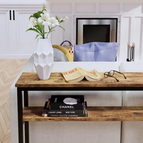 Miniatura 8 de Timberer Mesa consola estrecha, mesa de sofá de 39.4 pulgadas con estante ajustable, mesa larga delgada de 2 niveles para pasillo, entrada, sala