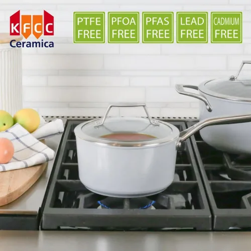 Miniatura 3 de TECHEF - CeraTerra Collection, cacerola antiadherente de cerámica de 2 cuartos con tapa de vidrio (sin PTFE, PFAS ni PFOA), fabricada en Corea