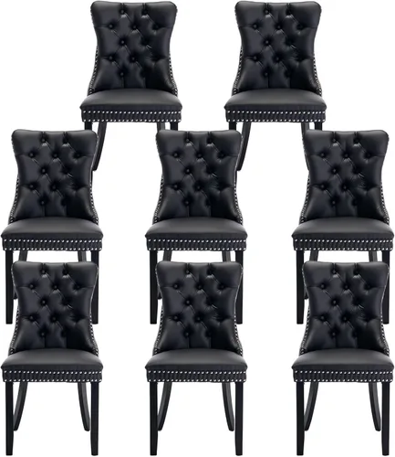 Miniatura 143 de Juego de 4 Sillas de Comedor de Terciopelo Tapizadas con Capitoné, Sillas Laterales de Cocina con Ribete de Tachuelas y Patas Chapadas en Oro