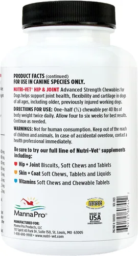 Miniatura 8 de Nutri-Vet Suplemento de fuerza avanzada para cadera y articulaciones para perros, suplementos para cachorros, suplemento para articulaciones