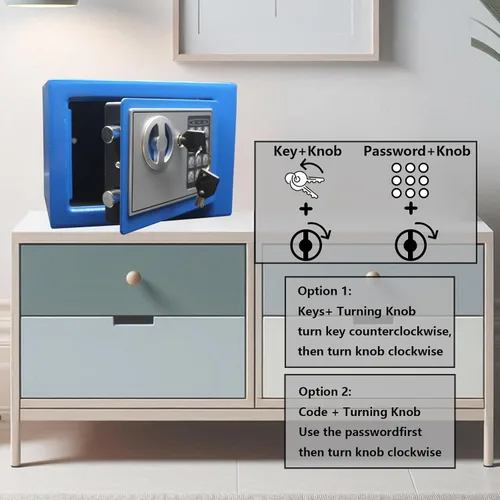 Miniatura 6 de Yuanshikj Caja de seguridad digital electrónica de lujo con cerradura de teclado, para hogar, oficina, hotel, negocios, joyas, pistola, Azul