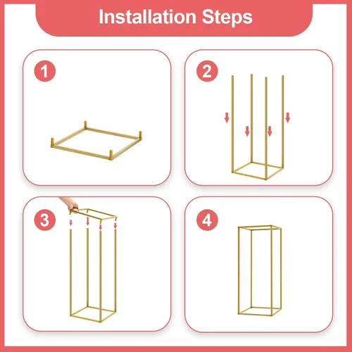 Miniatura 9 de 10 soportes de metal para centros de mesa de boda, jarrones de columna, soporte de flores de boda, soporte rectangular geométrico dorado