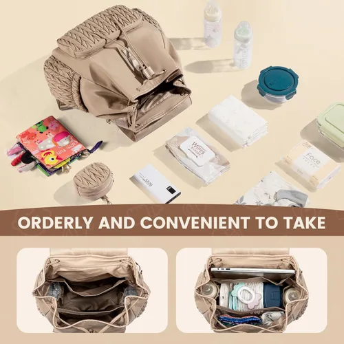 Miniatura 2 de LOVEVOOK Mochila para pañales, bolsa de bebé pequeña, bonita bolsa de pañales para bebé, elegante bolsa de viaje resistente al agua para mamá, Caqui