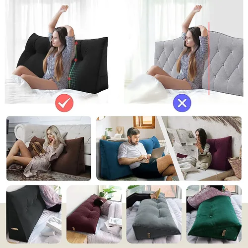 Miniatura 3 de Almohada de cuña de lectura triangular Queen, cojín de respaldo para cabecero reclinable, almohada de lectura, cojín triangular para posicionamiento