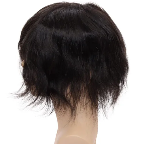 Miniatura 4 de Tupé de cabello humano europeo para hombres, suave, completo, suizo, sistema de reemplazo de cabello, extensiones de cabello de 10 x 8 pulgadas, 1B